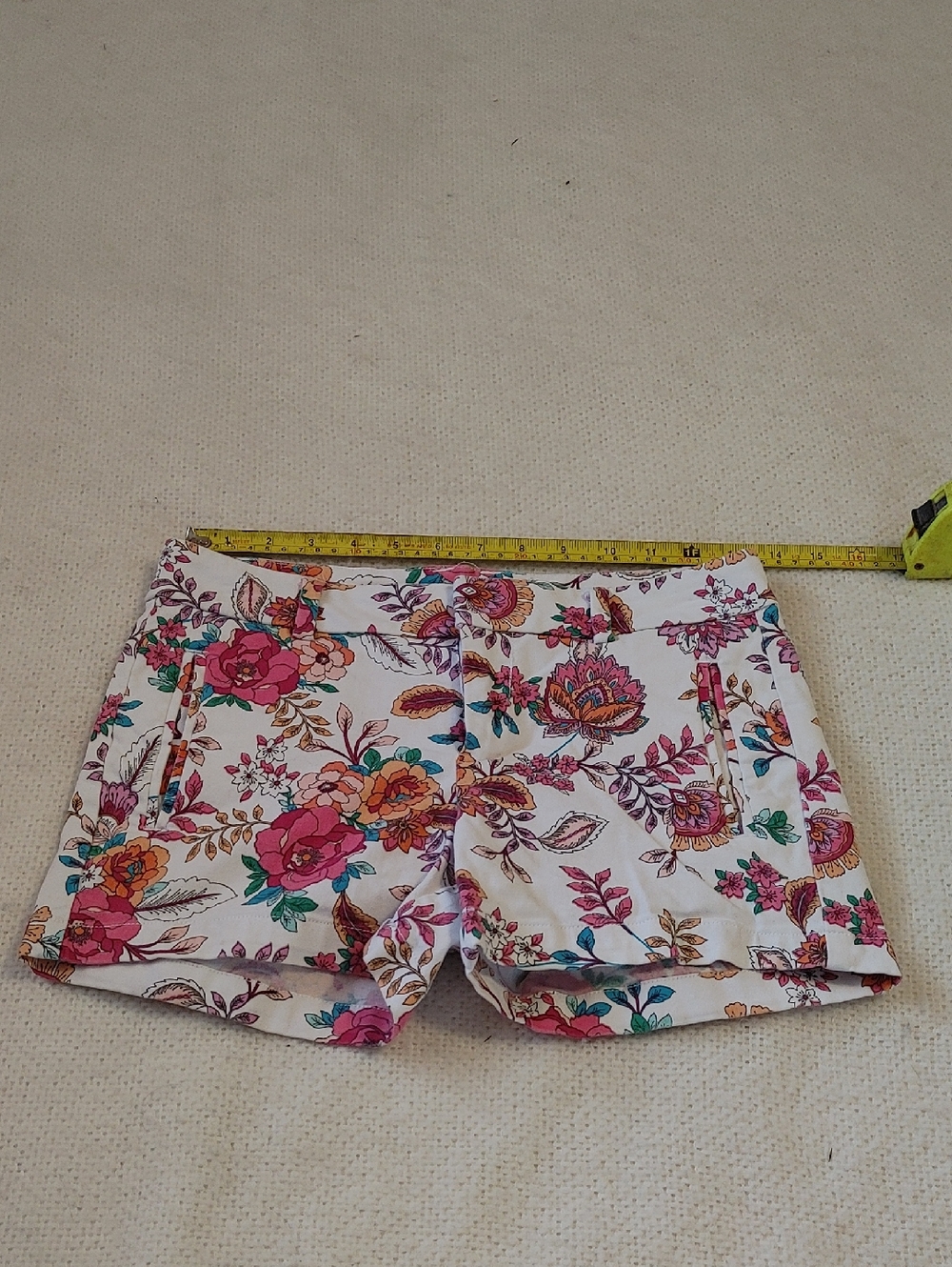 Floral Print Women’s Shorts - White with Pink & Teal Flowers
